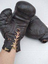 Vintage 1960s USSR Soviet Leather Boxing Gloves Horsehair Lace-Up Antique  Brown