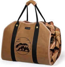 Waxed Canvas Firewood Carrier, Heavy Duty Firewood Log Carrier, Classic, Durabl