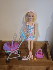 Barbie Mum And Baby Playset With Dolls, Pushchair, Carrier, Accessories Mattel