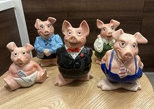 Original Set Of 5 Wade NatWest Bank Pigs with original stopper piggybank 1981-86