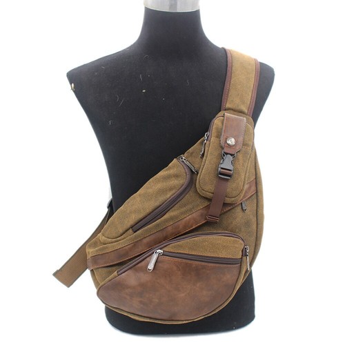 Men sling bag - canvas, leather