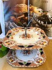 Vintage Rare Art Deco' Burgess Bros' Carlisle Ware 2 Tier Square Cake  Stand .