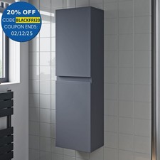 1200mm Grey Gloss Tall Bathroom Wall Hung Storage Cabinet Cupboard Soft Close
