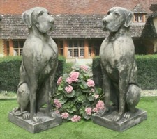 PAIR OF GREAT DANE DOG STATUES STONE GARDEN ORNAMENT