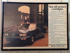 Large A3 original framed classic car ad for the Audi 200 Turbo from 1980