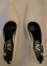 ZARA White Leather Pointed Toe Slingback Heels Court Shoes Size 36 UK 3.5