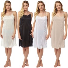 Ladies Full Slip With Lace Spaghetti Straps Black White Cream Chemise Nightdress
