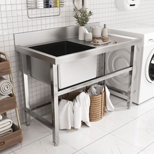 201 Stainless Steel Single Bowl Kitchen Utility Sink Catering Wash Basin Indoor