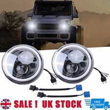 2X 7" LED Headlight Halo Angel Eyes DRL Light For Land Rover Defender 90 110