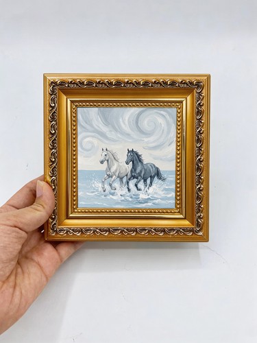Two running horses - horses, water
