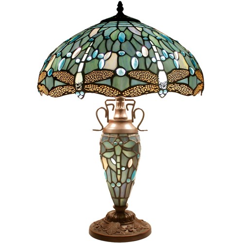 Stained glass table lamp - glass, sea