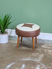 Vintage Mid Century 1950s Sherborne Round Vinyl Stool cream & brown Star Retro