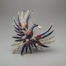 Large  Vintage Multi Colored Bird Brooch. Bird of Paradise phoenix bird pin 