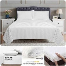 LUXURY COTTON SATIN STRIPE FLAT FITTED SHEET TOP HOTEL QUALITY SOFT BEDDING SET