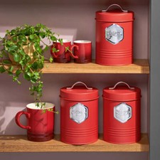 Tea Coffee Sugar Cannister 3 Piece Metal Kitchen Storage Bin Jar Set 11 Colours