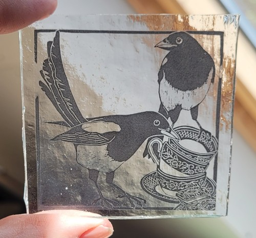 Stained glass magpies - glass,