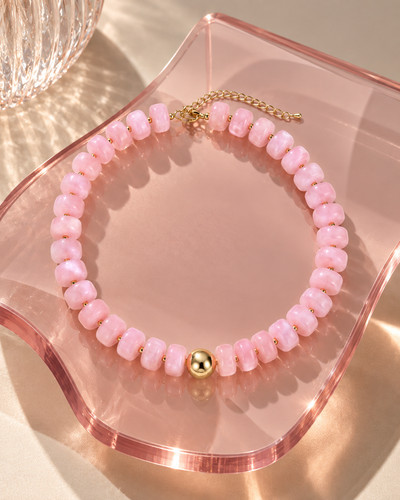 Pink glow beaded necklace gold - glow,