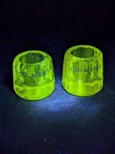 Set of 2 Vintage Colman's Glass Mustard & Condiment Pots UV Reactive Manganese 