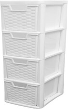 Large Rattan Plastic Drawer 4 Tier Storage Unit Cabinet Tower Desktop Organizer