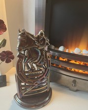 VINTAGE HORSE & JOCKEY CAST IRON GLAZED FIRESIDE COMPANION SET OPEN FIRE HEARTH