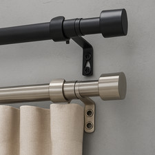 Extendable Metal Curtain Pole Telescopic with Brackets & End Finials 77 to 150cm