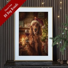 Funny Dog Christmas Wall Art Print – Santa Hat & Wine Glass | Festive Pet Lover