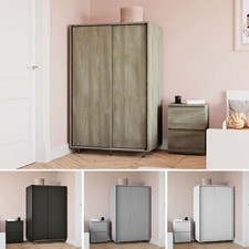 120cm 2 Sliding Doors Wardrobe Bedroom Storage Closet Hanging Rail Cupboard Unit