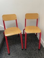 2 Vintage Child Infant School Chairs - Metal Framed With Wood -Red- Stacking