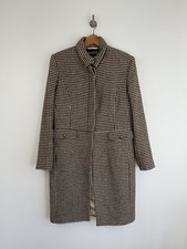 Moloh Wool Coat Size UK 14 Brown White Houndstooth Long Jacket Military Country