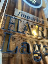 Vintage Imported Harp Lager Mirror Guinness Hand Painted Wood Frame Bar Pub Deco