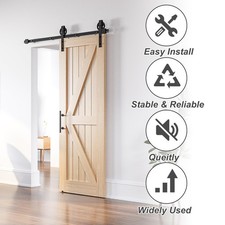 11ft Sliding Door Kit Black Single Wooden Barn Door Heavy Duty Roller