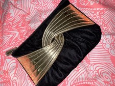Topshop Velvet Black And Gold Clutch Bag