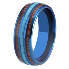 8MM Blue Color Tungsten Carbide Ring Band Koa Wood with Turquoise Inlay Ring