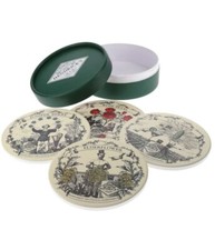 Set of 4 x  Hendricks Steampunk Design Gin Ceramic Coasters Set Gift Boxed