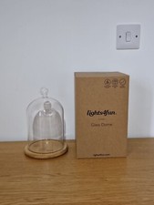 Glass Cloche Bell Jar Dome with Bamboo Tray by Lights4fun  Approx 9”x 5.5”
