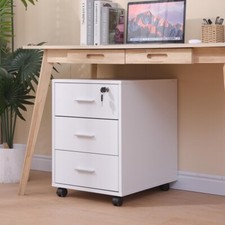 Mobile 3 Drawers File Storage Cabinet Lockable on Wheels, Wood Under Desk Drawer