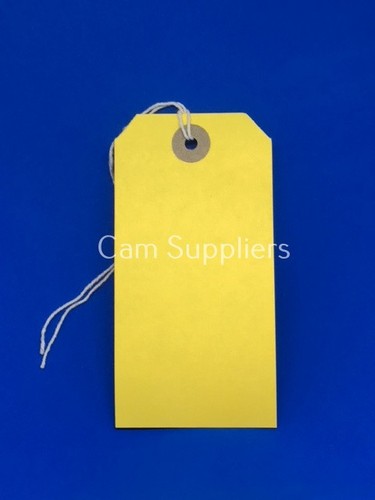Yellow strung tie tags - tie,