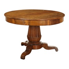 Antique Round Table Walnut with Drawer Italy XIX Century Original