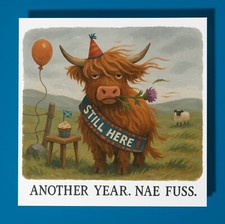 Scottish Cow Happy Birthday Card & Envelope - Personalised card - friend Dad
