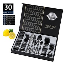 30pc CUTLERY DINNER SET STAINLESS STEEL METAL STAND RACK FORKS TEA SPOONS POLISH