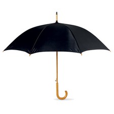 Classic Manual Black Umbrella Wooden Crook Handle 41.5" Wedding Brolly Walking 