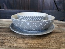 Daily Chef Ceramic Bowls and Plate set | Set of 3 | Grey Textured