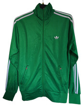 VINTAGE 80s/90s Adidas Trefoil Track Jacket Jumper Green White Stripes Size L