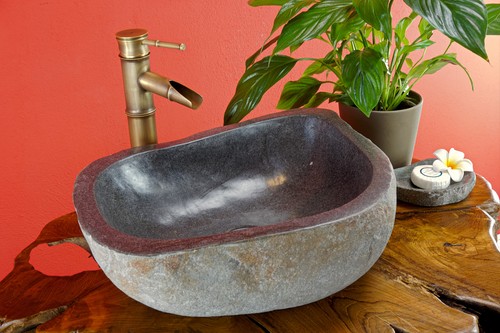 River stone sink - stone,