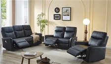 LAZY BOY BLACK BONDED RECLINER LEATHER SOFA SET SUITES SETTEE  3 2 1 SEATER 