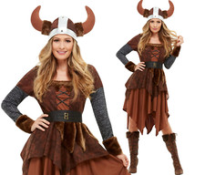 Viking Barbarian Queen Womens Costume Ladies GOT Throne Fancy Dress Outfit