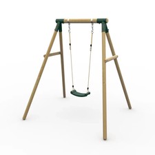 Garden Wooden Single Rope Swing Set Outdoor Kids Play Fun Green Comfort Seat NEW