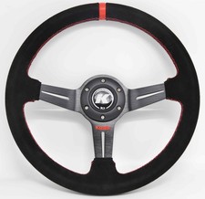 Kode-350mm Suede Steering Wheel Red Stitching 6x70mm PCD Fits MOMO OMP Boss