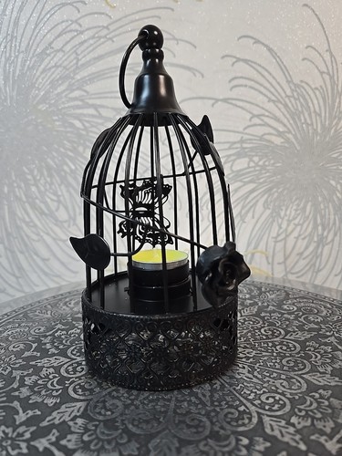 Black iron bird cage candle - black,