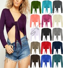 WOMEN TIE KNOT SHRUG TIE FRONT CROPPED BOLERO LONG SLEEVE CARDIGAN TOP